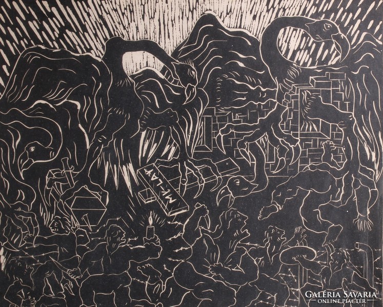 After Picasso's Guernica: My Lai Massacre (Linocut) Vietnam War - Unidentified Artist