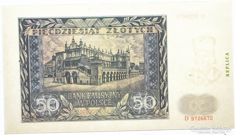 Poland 50 zlotys money of the Governor General's office 1941 replica unc