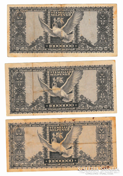 1946 - Ten million milpengő banknote - 3 pcs