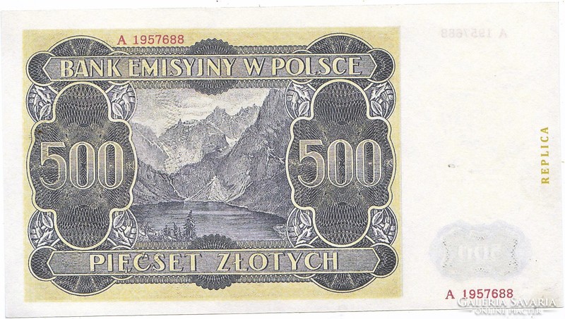 Poland 500 zloty money of the Governor General 1940 replica unc