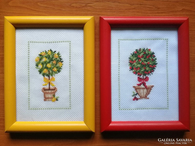Lemon and cherry tree cross-framed pictures