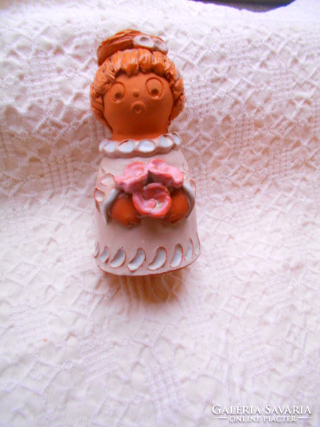 Antalfiné Saint Katalin marked ceramic figurine with girl flower