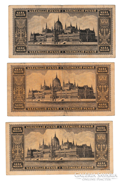 1946 - Százmillió Pengő bankjegy - P 116, P 149 és P 192 - 3 db-os Lot