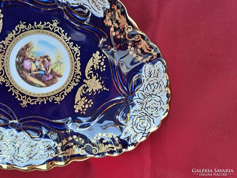 Gyönyörű kék jelenetes porcelán asztalközép kínáló Gyűjtői darab  nosztalgia darab