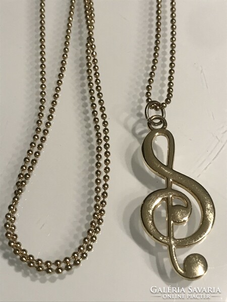 Gold-plated necklace with treble clef pendant, 80 cm long