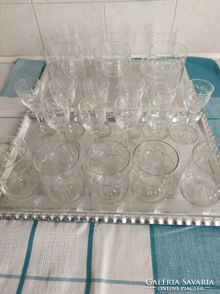 Set of 22 cut glass glasses with spout