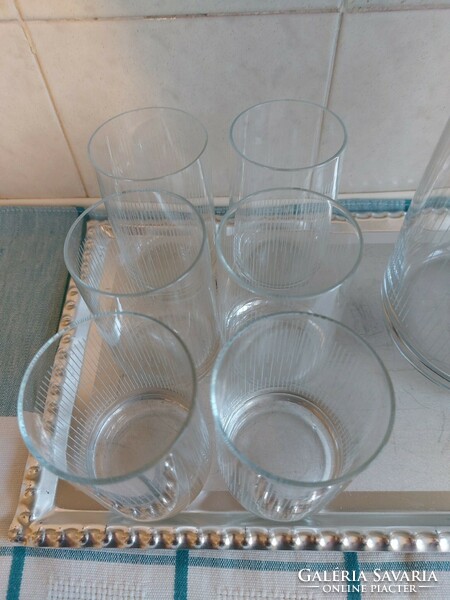 7 darabos metszett üveg vizespohár készlet kacsóval