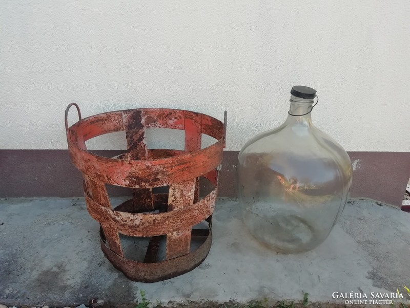 Old large glass balloon, with a metal basket, 50 liters