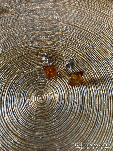 Amber earrings with silver studs