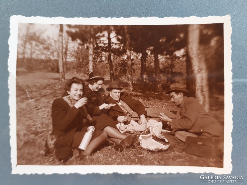 Old photo vintage photo group photo forest picnic