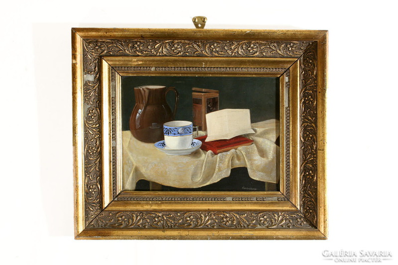 Gerritsen Vilmos (1878-1920) Asztali Csendélet Kávéscsészével Kancsóval Levéllel