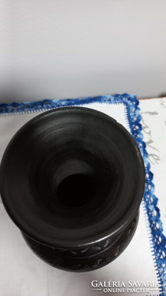 Lakatos l black earthenware glazed ceramic vase from Mohács, marked, signed