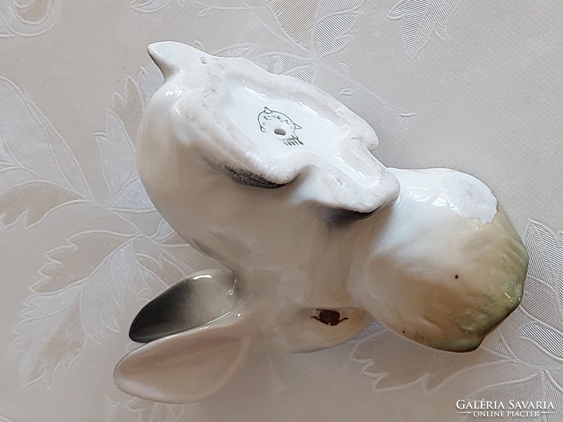 Régi Zsolnay porcelán nyuszi nyúl salátalevéllel