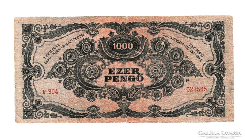 1945 - One thousand pengő banknote - f 304 - with red dezma stamp