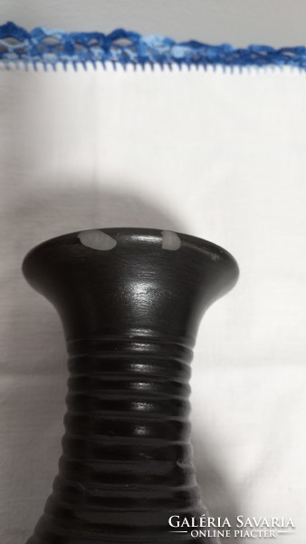 Lakatos L Mohács-i fekete cserép mázas kerámia váza, jelzett, szignált