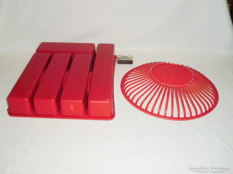Retro red bread basket and cutlery holder together