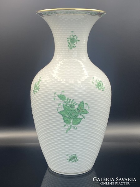 Herendi porcelán váza - zöld Apponyi mintás