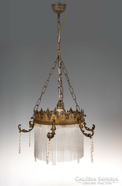 Art Nouveau bronze chandelier with spaghetti jars