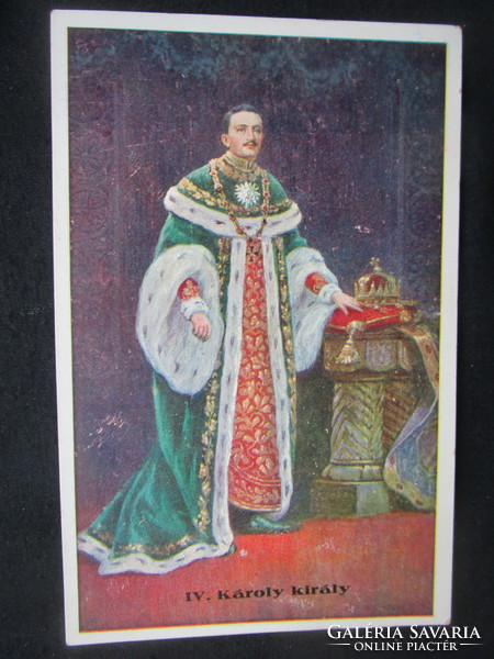 Coronation buda 1916 last Hungarian king iv. Charles era color postcard holy crown