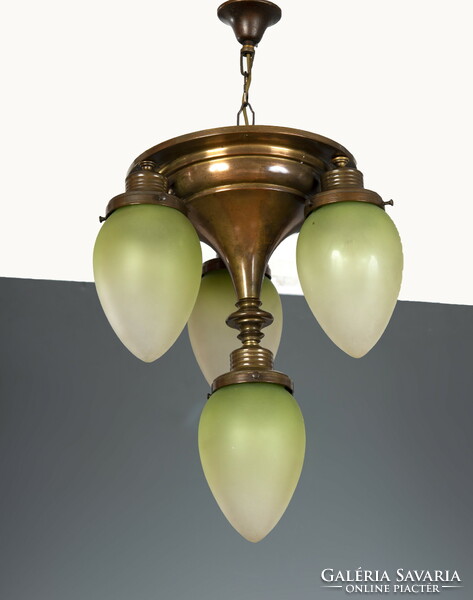 Art Nouveau ceiling chandelier with green shades
