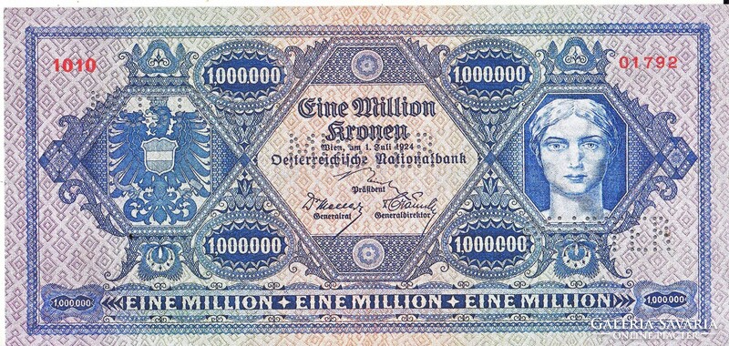 Austria 1,000,000 Koruna 1924 replica unc