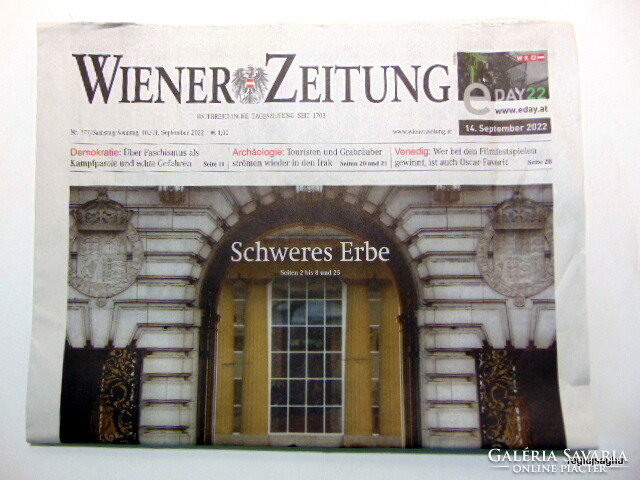 2022 September 14 / wiener zeitung (Austria) / for a birthday!? Original newspaper! No.: 23783