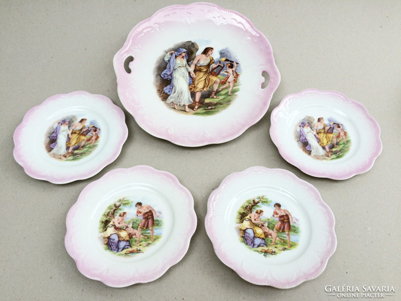 Spectacular 5 old porcelain iridescent dessert plates