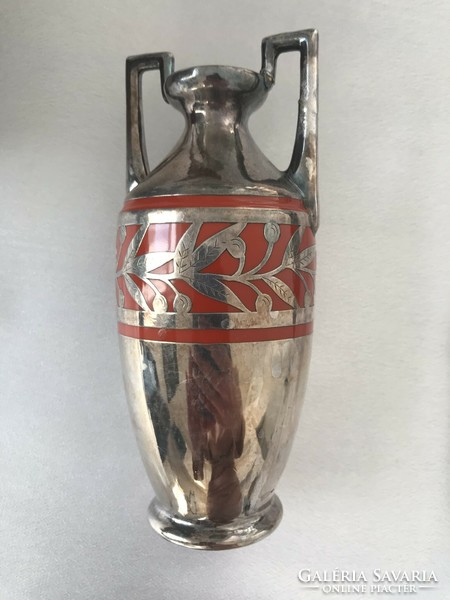 Német Art Deco, Art Nouveau Carl Spharl ezüst porcelán váza