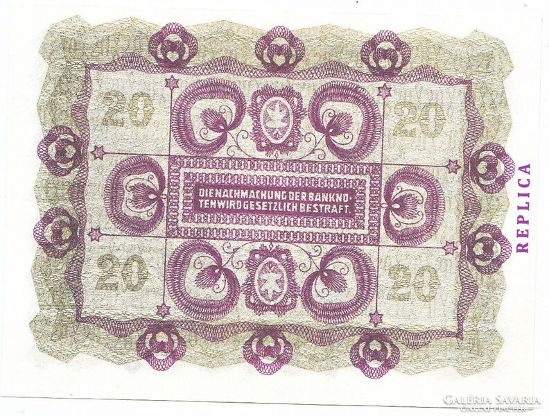 Ausztria 20 korona 1922 REPLIKA UNC