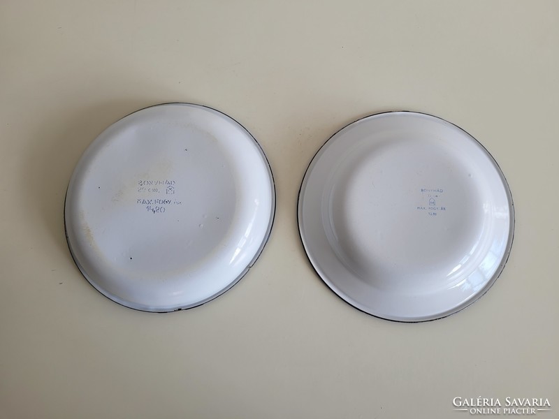 Vintage régi zománcos kék fehér Bonyhád zománcozott mély tányér tál