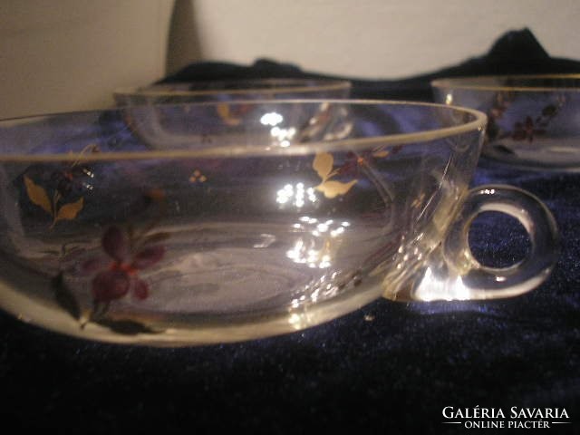 N14 antique Biedermeier tea hot chocolate cups filigree gilded small flowers enamel decorative 4 pcs