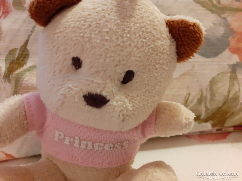 Plush - pink, small plush teddy bear or dog in a t-shirt with the inscription 