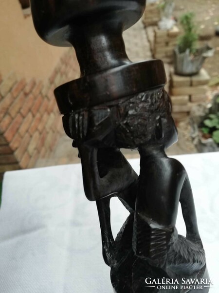 African carved figural wooden candle holder 25.5 cm