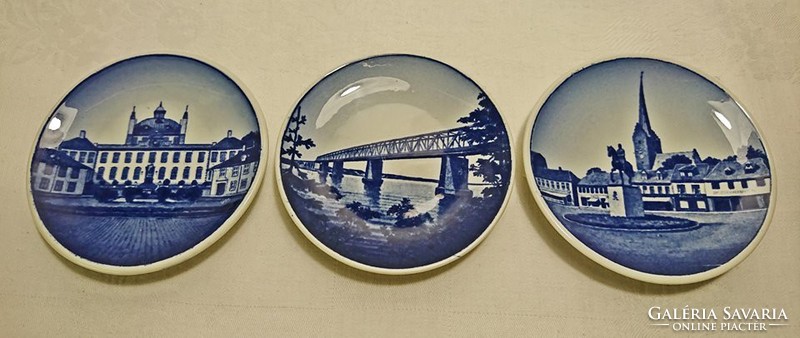 3 royal copenhagen denmark faience blue painted small wall bowls.