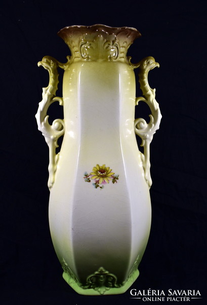 Antique Austrian large faience figural 2-handled vase!