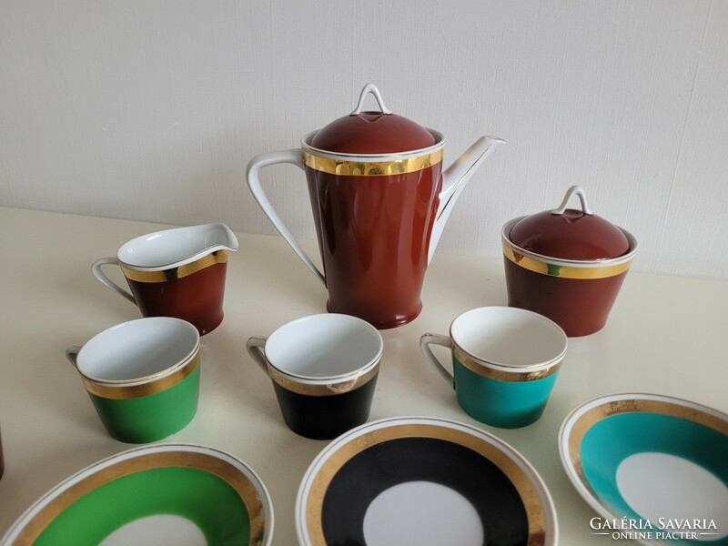 Régi Hollóházi porcelán készlet retro kávés színes mokkás mid century készlet