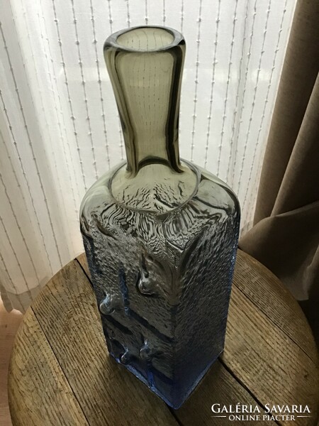 Old Czech handmade large glass bottle by Karol holosko