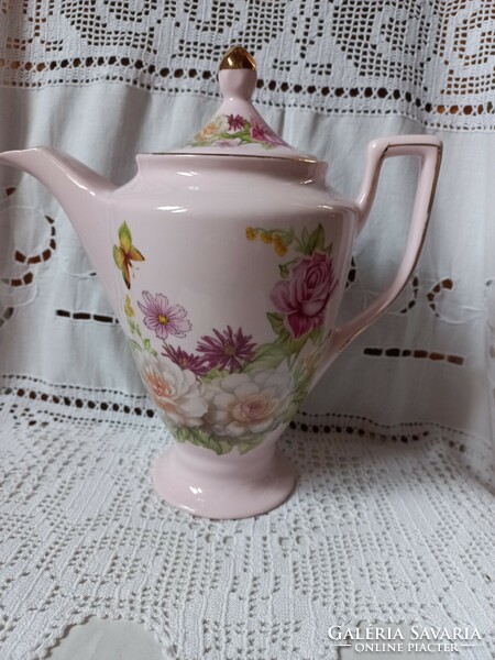 Czech porcelain jug with a pink butterfly and flowers