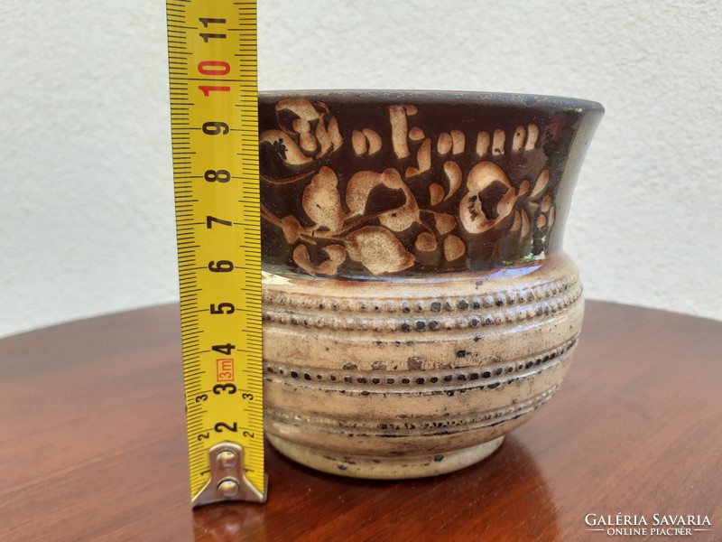 Antique jar with inscription brown old folk silk jar