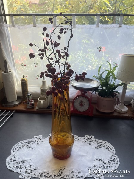 Winter fair! Handmade amber-colored thick-walled Czech artistic glass vase - very large size