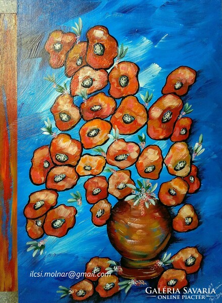 Molnár Ilcsi  "  Kék és narancssárga vázás    "  című munkám - akril absztrakt festmény