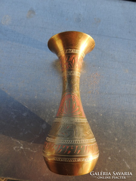 Indian engraved - painted - copper vase