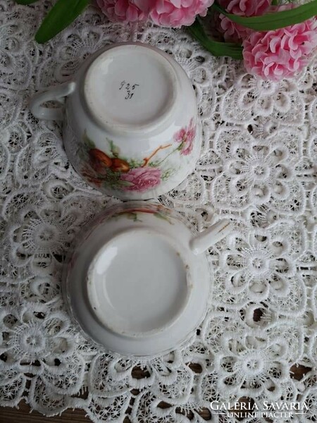 Gyönyörű ritka antik porcelán virágos rózsás komabögre teáscsésze csészék komacsésze Gyűjtői szépség