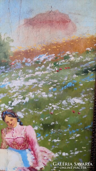 FK/230 - Vydai Brenner Nándor – Lány a virágos mezőn című festménye