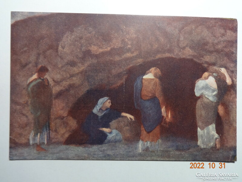 Régi festmény képeslap - Feszty Árpád: A szent sír előtt