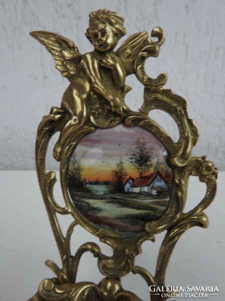 Copper holy water tank with fire enamel landscape decoration - enamel picture on holy water tank
