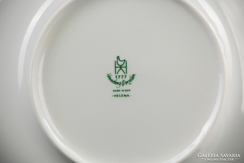 Henneborg német Porcelán "Helena" GDR tányérok, 6 darab mély + 3 sütis, jelzett