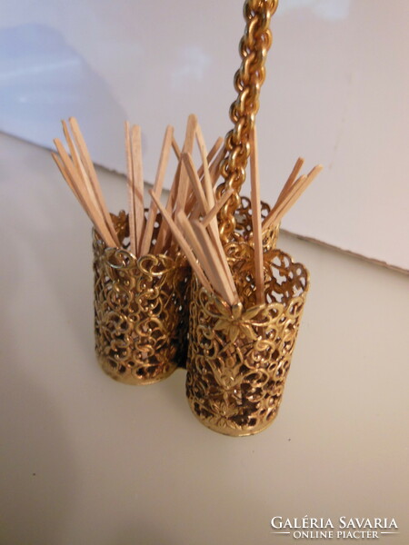 Toothpick holder - really gold-plated - lace effect - 10 x 5 x 5 cm - old - perfect