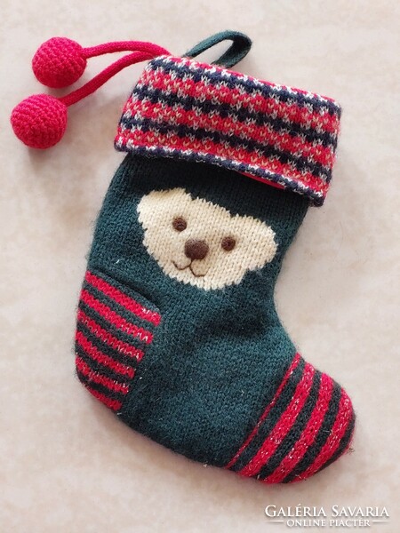 Christmas fireplace socks teddy bear knitted gift holder with tassels