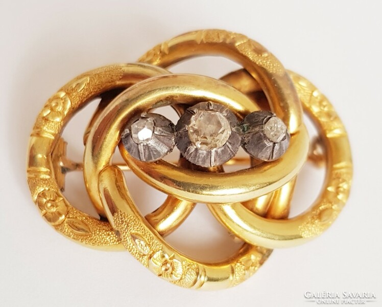 Antique 14k gold brooch with diamonds